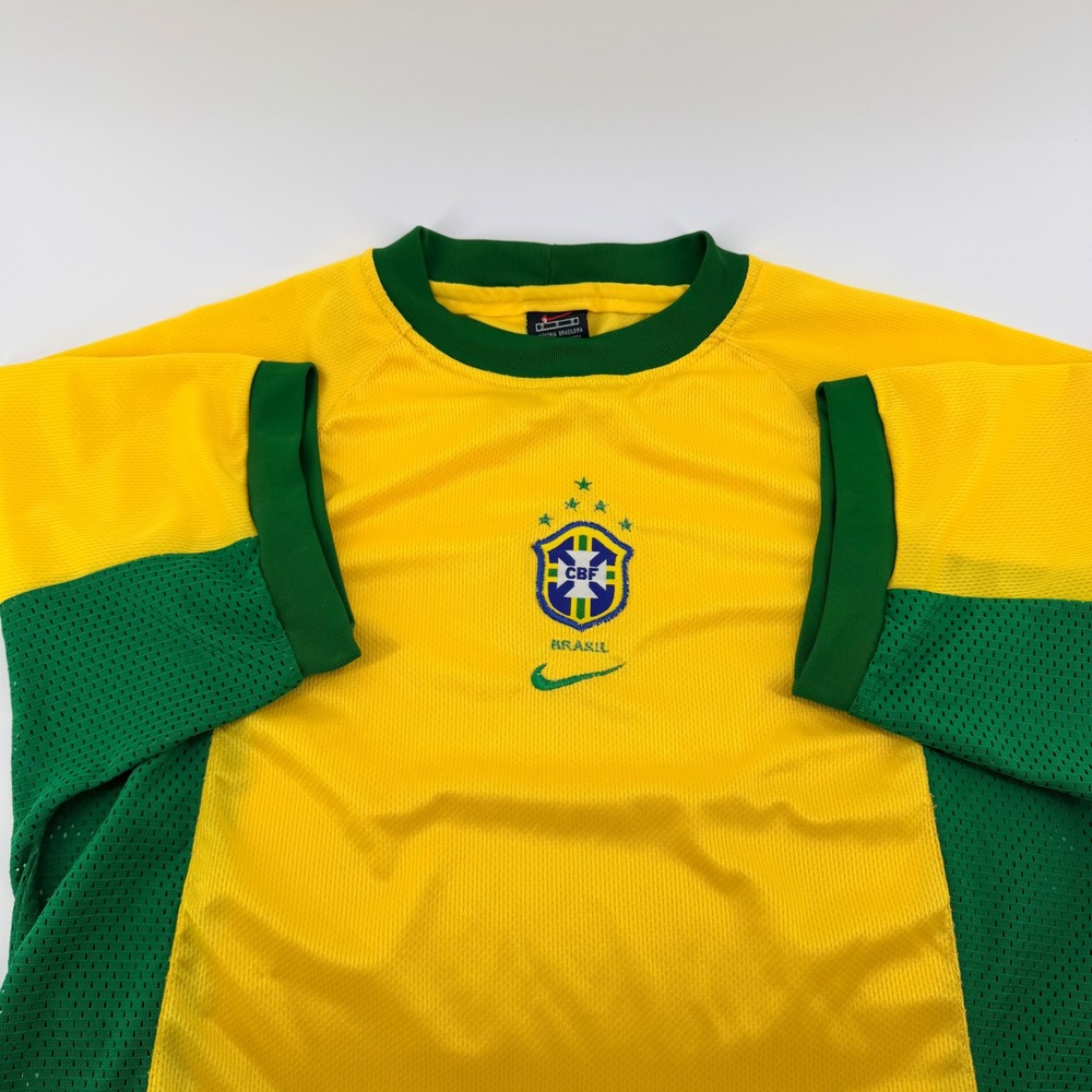 Vintage Nike Brazil CBF Soccer Jersey Mesh Panel Athletic Shirt S Yellow Green - Picture 1 of 8